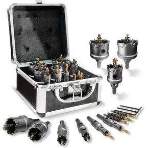 14pcs tct Hole Saw Kit with Case ، 1/2 "-1-57/64" مناشير ثقب كربيد Tungsten الشاقة للمعادن ، الفولاذ المقاوم للصدأ ، الحديد ، الخشب ، البلاستيك ، مع قطع تجريبية قابلة للفصل و 2*L-Wrench