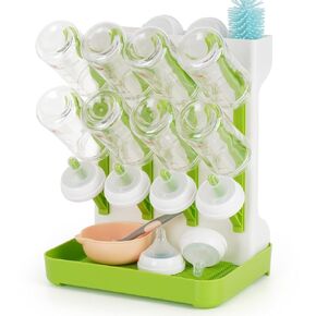 Baby Bottle Drying Rack, Space Saving Baby Bottle Organizer for Countertop Large Bottle Storage Holder 12 Bottles & Baby Accessories Green