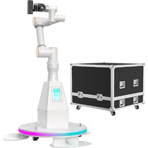 MWE Glambot Video Photo Booth Machine مع برنامج للحفلات ، دوران التدوير التلقائي 6 محاور ، كشك صور فيديو روبوت ، مع مسار تصوير مخصص ، قاعدة مستقرة ، ضوء الشريط ، حالة الطيران (أبيض ، 63 '')