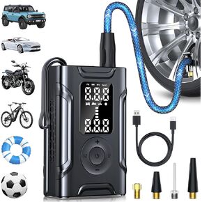 Tire Inflator Portable Air Compressor,145 PSI Cordless and 12V DC Dual Power Mini Tire Pump with Pressure Gauge Digital Display,Auto Shutoff Function & LED Light for Car,Ball,Motorcycle,Bike