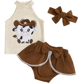 Baby Girl Summer Clothes Cow Sleeveless Babydoll Crop Tops Shorts Set Cute Newborn Girls Spring Outfits