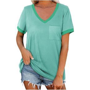Womens Summer Plus Size Tops Short Sleeve V Neck T Shirts Casual Versatile Basic Blouses Comfy Loose Fit Tee T-Shirts