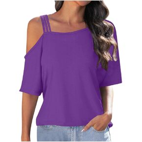 Womens Summer Tops Sexy Cold Shoulder Blouses Short Sleeve Casual Loose Shirts Stylish Tunics Cozy Trendy Tees