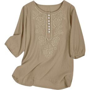 Women Linen Shirts 2025 Summer Beach Cover up Trendy Casual Basic Button V Neck Going Out Tops Plus Size Blouses