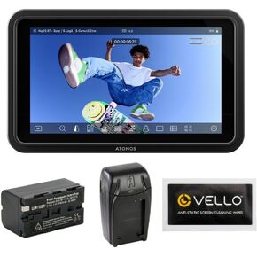 Atomos Shinobi GO 5 HDR Touchscreen Monitor 1500-Nit Bundle with Watson NP-F770 Lithium-Ion Battery Pack, Watson Compact Charger for L & M Series Batteries, Anti-Static Screen Cleaning Wipes (5-Pack)