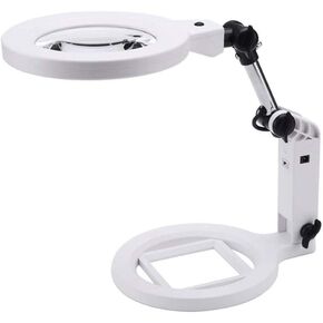 JSEIAJB Plug-in Magnifier with LED Light, Elderly Reading Multi-Purpose Desktop Folding 1.5 Times 5 Times Magnifier