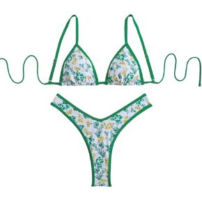 Bikini Sets for Women Floral Print Three-Point Padded Backless Adjustable Suspenders Bathing Suits Beach Swimwear