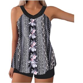 Plus Size Swimsuit for Women Striped Print Tummy Control Modest Swimsuits Skirt Summer Casual Bathing Suits