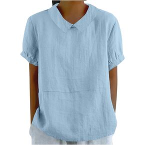 Tops for Women Trendy 2025 Summer Short Sleeve T Shirts Baggy Cotton Linen Shirts Womens Tunic Blouses Dressy Casual