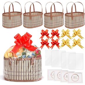 TXMLXY 4 Set Baskets for Gifts Empty, Sturdy Woven Bamboo Gift Basket Kit for Baby Shower, Birthday Party and Housewarming, Includes Gift Bags and Gift Cards.