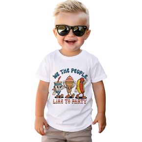 Toddler Girl Boy 4th of July Shirt We The People Like to Party Hot Dog T-Shirt American Flag Tee USA Patriotic Tops