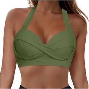 Bikini Tops for Women 2025 Underwire Push Up Swim Bra Padded Bathing Suit Twist Front Lace Up Swimsuit Top Only