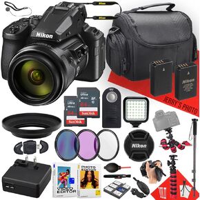 Nikon COOLPIX P950 Digital Camera with NIKKOR 24-2000mm Lens + 2PC 64GB Memory + Extra Battery + Remote Control + Filters + LED Light + Spider Tripod + More (27pc Bundle)