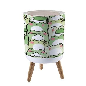 Small Trash Can with Lid Repeat Seamless Pattern Cute Frog Cartoon Wild Animal Character Baby Garbage Bin Pet Proof Waste Basket for Kitchen Bathroom Office Bedroom Decorative 1.8 Gallon