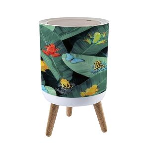Small Trash Can with Lid Cartoon Character Seamless for Baby Decorative Tropical Nature Garbage Bin Pet Proof Waste Basket for Kitchen Bathroom Office Bedroom Decorative 1.8 Gallon