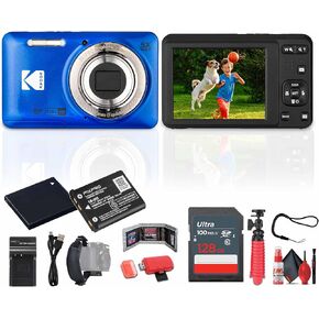حزمة Kodak Pixpro FZ55 Digital Camera (Blue) بما في ذلك: بطاقة ذاكرة 128 جيجابايت ، بطارية قابلة لإعادة الشحن ، شاحن البطارية ، ترايبود مرن ، قارئ البطاقة ، محفظة البطاقة ، حزام يدوي ، مجموعة تنظيف كاملة