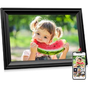 ThankVip Digital Picture Frame, 10.1 Inch WiFi Photo Frame Electronic, IPS HD Display Touch Screen,16GB Memory, Wall Mountable, Auto-Rotate, Share Photos and Video via Uhale App, Black