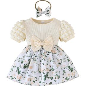 Rosibel Baby Girl Dress Newborn Summer Clothes Casual Puff Sleeve Infant Dresses Cute Outfit for Kids 6M-3T