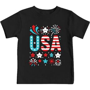 USA American Flag Shirts Little Kids Boys Girls 4th of July Patriotic T-Shirt Toddler Summer Short Sleeve
