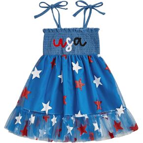 Babieshouse 4th of July Toddler Girl Outfit USA Spaghetti Strap Dress Kids Fourth of July Dresses Little Girls Summer Clothes