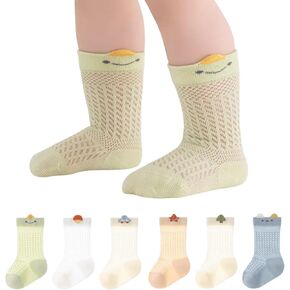 Baby Girl Boy Toddler Infant Socks, Cute Summer Soft Cotton Thin Mesh Socks, 6 Pairs 0-5T