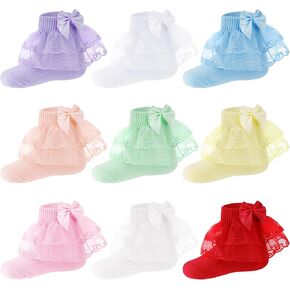 9 Pairs Baby Lace Ruffle Socks for Girls, Princess Frilly Cotton for Newborn Infants