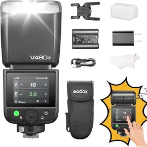 Godox V480 S TTL Camera Flash for Sony ، GN50 1/8000 HSS ، 2.4 جيجا هرتز اللاسلكي Speedlight ، 650 وميض الطاقة الكامل ، وقت إعادة التدوير 1.7S ، 10 مستويات مصباح LED مع بطارية قابلة لإعادة الشحن