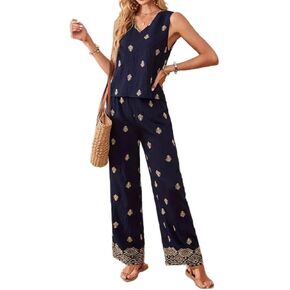 Comfortable breathable sleeveless vest and wide-leg pants set for casual women's clothing