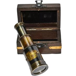 Antique Style Brass Telescope Maritime Spyglass with Wooden Box-Gift