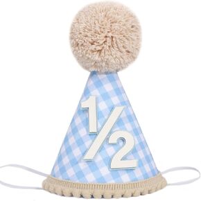 Boho Half Birthday Hat - Gingham Style1/2 Birthday Decorations, Plaid Birthday Hat, Boho 6 Months Birthday Party Hat