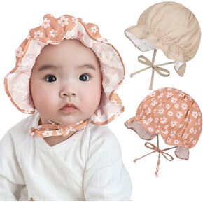 Play Tailor Newborn Sun Hat Baby Bonnet 2Pcs Adjustable Baby Sun Hat Infant Summer Hats for 0-18 Months Toddler