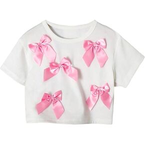 Soly Hux Toddler Girl's Cute Bow T Shirt Crew Neck Shirt Sleeve Tee Y2K Summer Tops
