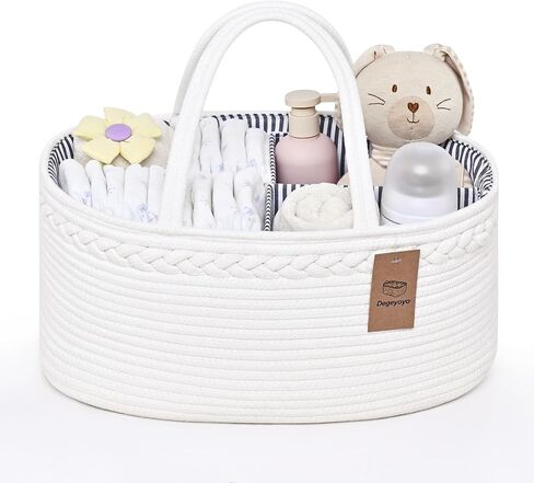 Baby Diaper Caddy Organizer, Cotton Rope Diaper Basket, Changing Table Storage Caddy With Removable Divider, Baby Basket for Nursery, Car, Diapers, Baby Shower Gifts for Newborn in Kuwait