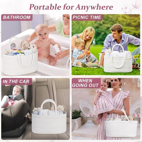 Baby Diaper Caddy Organizer, Cotton Rope Diaper Basket, Changing Table Storage Caddy With Removable Divider, Baby Basket for Nursery, Car, Diapers, Baby Shower Gifts for Newborn in Kuwait