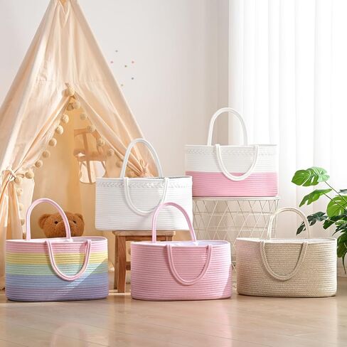 Baby Diaper Caddy Organizer, Cotton Rope Diaper Basket, Changing Table Storage Caddy With Removable Divider, Baby Basket for Nursery, Car, Diapers, Baby Shower Gifts for Newborn in Kuwait