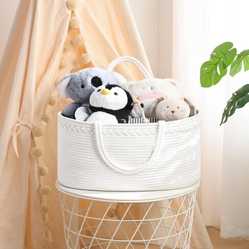 Baby Diaper Caddy Organizer, Cotton Rope Diaper Basket, Changing Table Storage Caddy With Removable Divider, Baby Basket for Nursery, Car, Diapers, Baby Shower Gifts for Newborn in Kuwait
