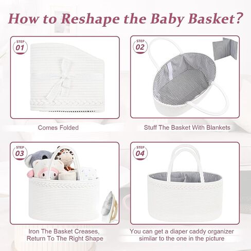 Baby Diaper Caddy Organizer, Cotton Rope Diaper Basket, Changing Table Storage Caddy With Removable Divider, Baby Basket for Nursery, Car, Diapers, Baby Shower Gifts for Newborn in Kuwait