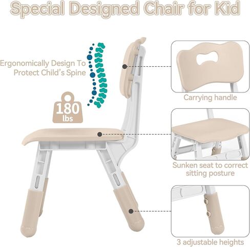 Kids Table and 2 Chairs Set, Height-Adjustable Toddler Table and Chairs Set with Graffiti Desktop, 23.6''L x 23.6''W Children Activity Table for Daycare, Classroom, Home, Burlywood-w in Saudi Arabia