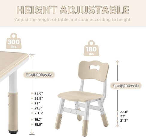Kids Table and 2 Chairs Set, Height-Adjustable Toddler Table and Chairs Set with Graffiti Desktop, 23.6''L x 23.6''W Children Activity Table for Daycare, Classroom, Home, Burlywood-w in Saudi Arabia