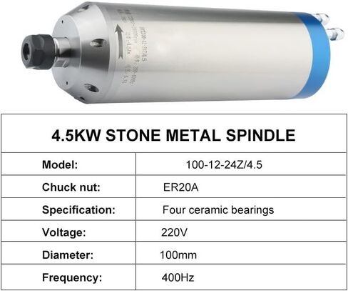 المغزل 100-12-24Z/4.5KW CNC ER20 ماء التبريد المغزل 220V/380V D100MM معالجة الحجر لأدوات نحت حجر (4.5KW 220V 400Hz) in Kuwait