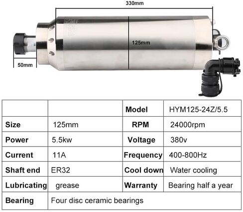 المغزل 125-24Z/5.5KW CNC محرك المغزل ER32 المغزل المبرد بالمياه D125MM محمل كرة سيراميك لأدوات أدوات طحن المعادن (5.5KW ER32 380V) in Kuwait