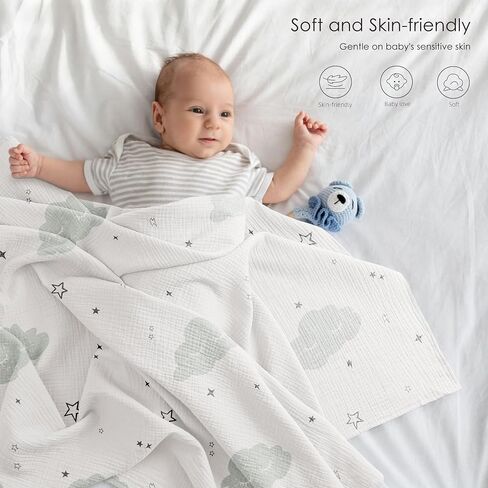 Bearmoss Muslin Swaddle Blankets, 40 x 38 inches Baby Swaddle for Boys and Girls, Soft Baby Blanket, 3 Pack Breathable Nursery Receiving Blankets (Cloud) in Kuwait