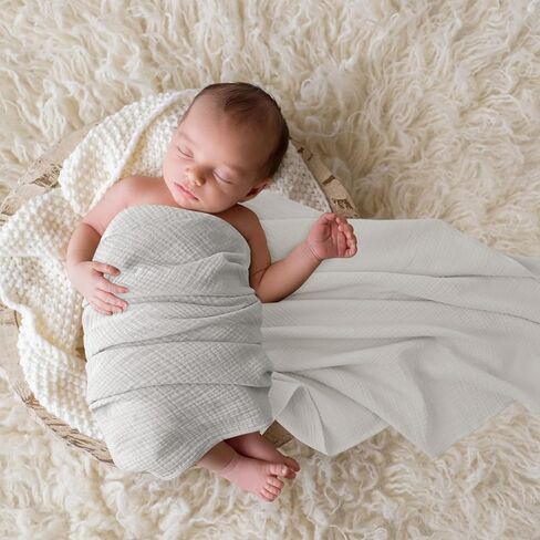 Bearmoss Muslin Swaddle Blankets, 40 x 38 inches Baby Swaddle for Boys and Girls, Soft Baby Blanket, 3 Pack Breathable Nursery Receiving Blankets (Cloud) in Kuwait