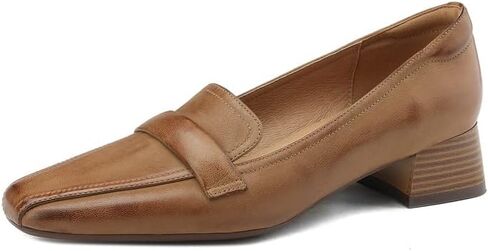 TinaCus Pointed Toe Genuine Leather Handmade Low Chunky Heels Slip On Women's Casual Loafer Shoes in Saudi Arabia