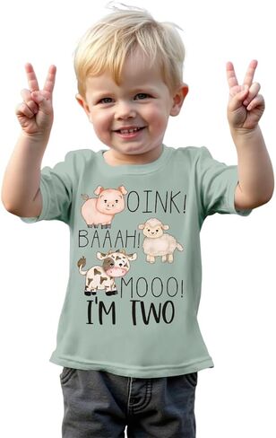 MODNTOGA Baby Boy 2nd Birthday T-Shirt Toddler Farm Animal Graphic Shirt 2 Years Old B-Day Party Top I’M Two Short Sleeve Tee in Saudi Arabia