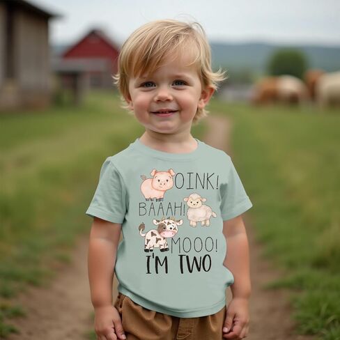 MODNTOGA Baby Boy 2nd Birthday T-Shirt Toddler Farm Animal Graphic Shirt 2 Years Old B-Day Party Top I’M Two Short Sleeve Tee in Saudi Arabia