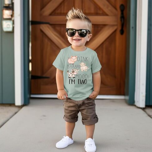 MODNTOGA Baby Boy 2nd Birthday T-Shirt Toddler Farm Animal Graphic Shirt 2 Years Old B-Day Party Top I’M Two Short Sleeve Tee in Saudi Arabia