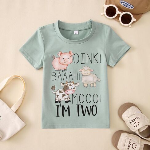 MODNTOGA Baby Boy 2nd Birthday T-Shirt Toddler Farm Animal Graphic Shirt 2 Years Old B-Day Party Top I’M Two Short Sleeve Tee in Saudi Arabia