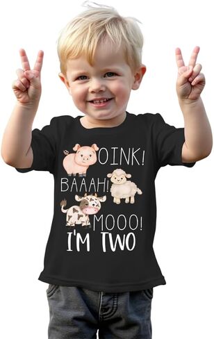 MODNTOGA Baby Boy 2nd Birthday T-Shirt Toddler Farm Animal Graphic Shirt 2 Years Old B-Day Party Top I’M Two Short Sleeve Tee in Saudi Arabia