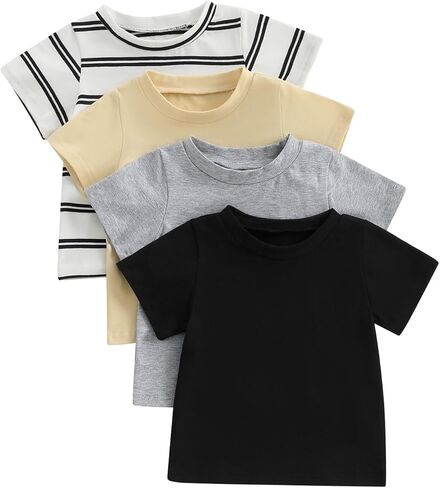 طفل رضيع 4 عبوات قصيرة الأكمام طواقم القمصان أعلى تي شيرت تي شيرت الصغار/المخطط in Kuwait